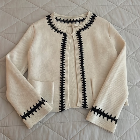 Maje Cream Knit Jacket with Black Detailing size 1 / small - Picture 2 of 16